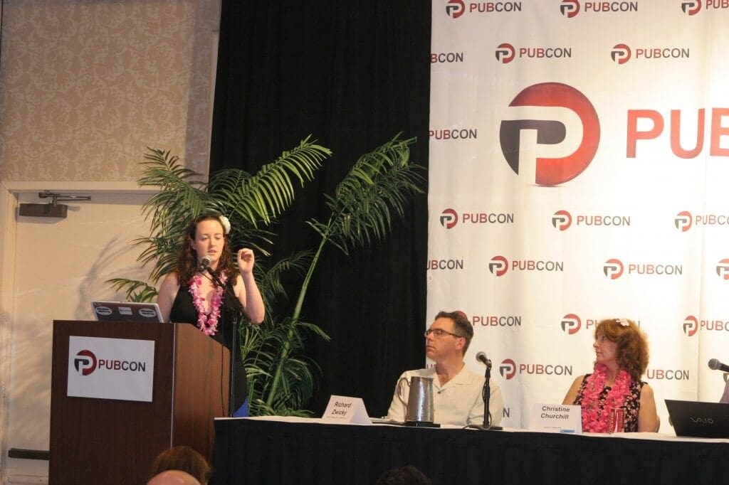 Kate Morris speaking at a Pubcon Hawaii Session